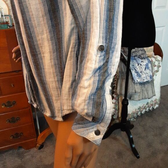 Boston Traders Hoodie Shirt Chambray Lining Blue Striped‎ Cotton size Medium - Picture 6 of 11